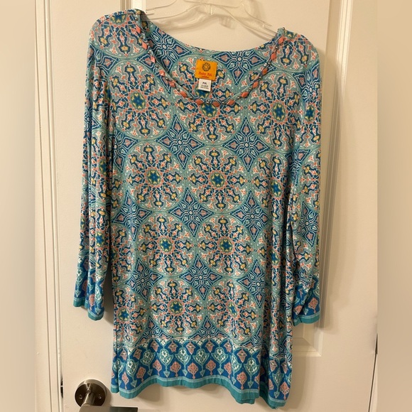 Ruby Rd Blue and White Tunic with 3/4 Sleeves - Picture 1 of 4